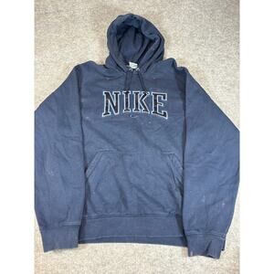 Vintage Y2K Nike Spellout Pullover Hoodie Mens Large Navy Performance Sweatshirt